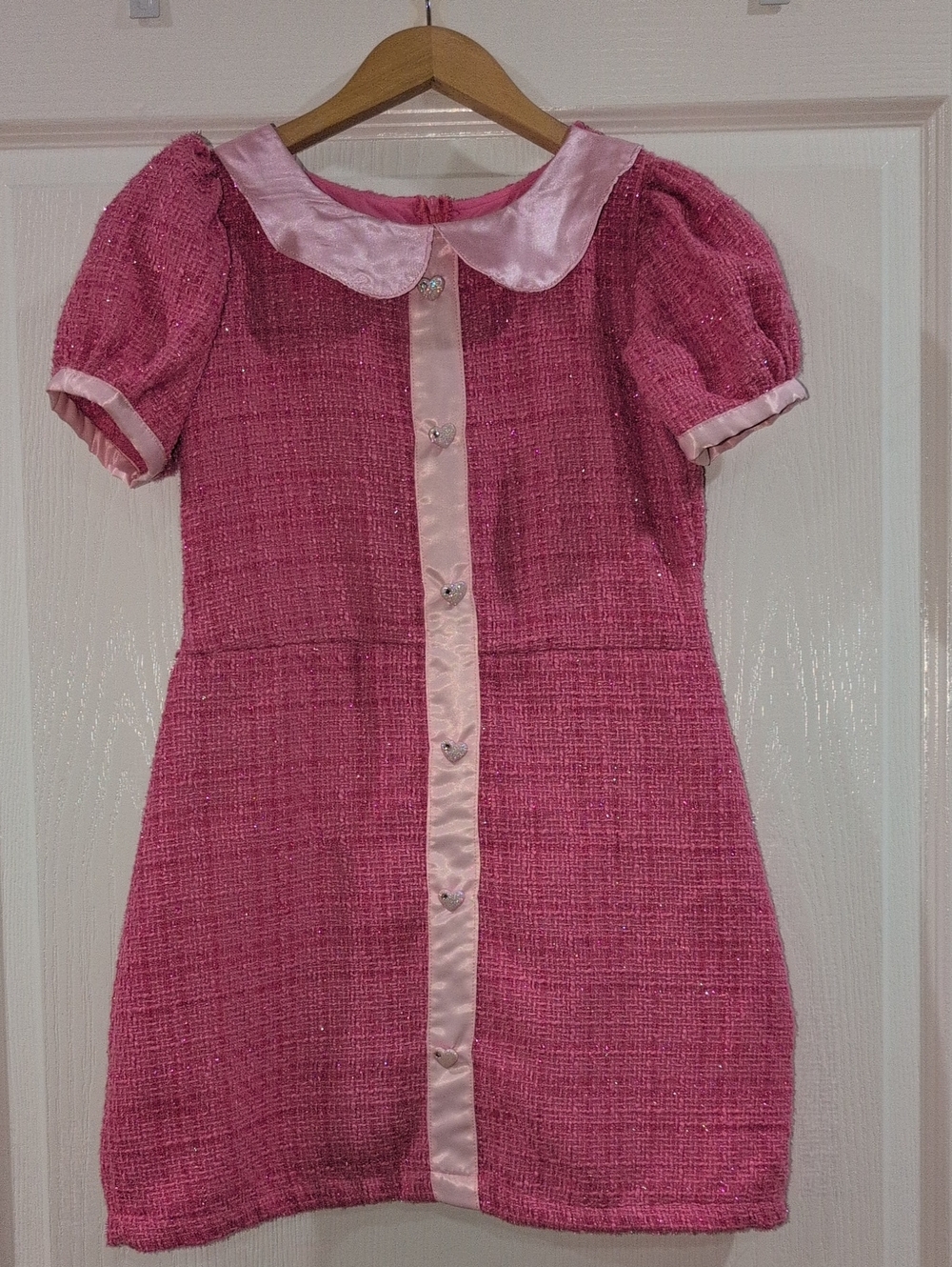 Girls' Pink Tweed Dress with Satin Trim